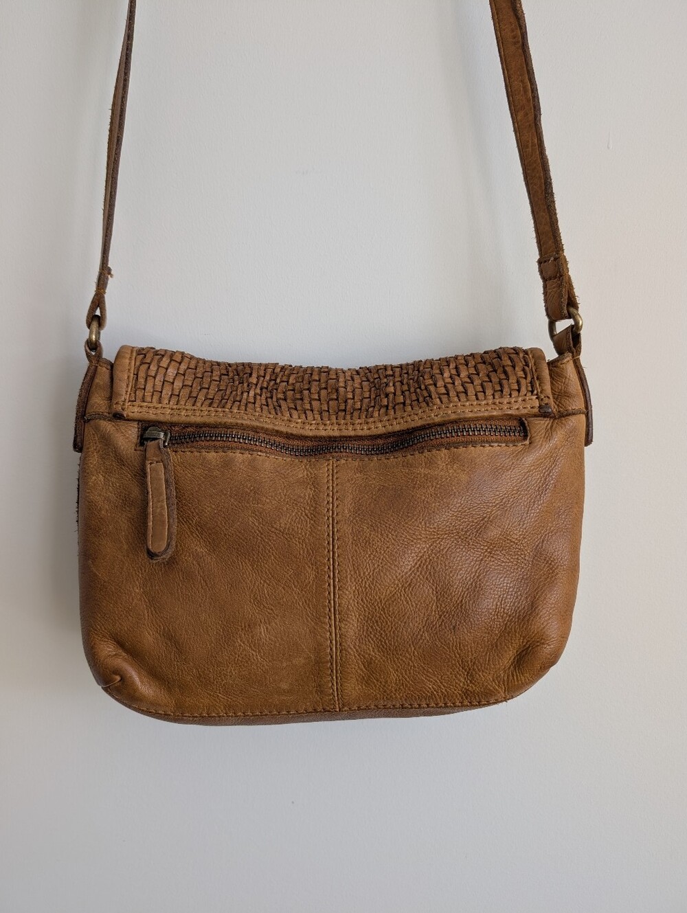 Vilenca Holland Soft Brown Leather Shoulder Bag Purse Woven Leather Front - Picture 3 of 15